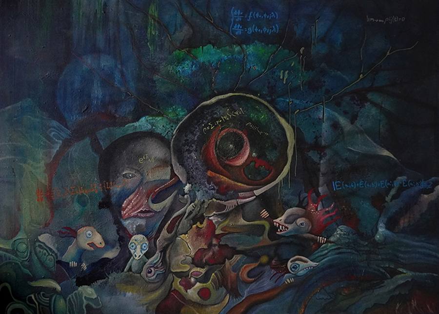 Paweł Batura oil painting Epistemic Bifurcation, surreal abstract painting